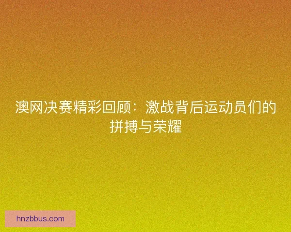 澳网决赛精彩回顾：激战背后运动员们的拼搏与荣耀
